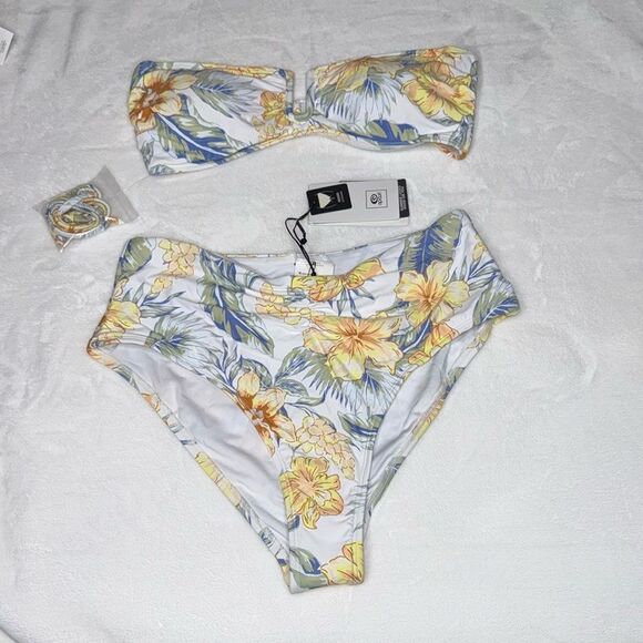 Rip Curl Always Summer Bandeau Bikini Top & High Waist Bikini Bottom Size Medium - Picture 2 of 10